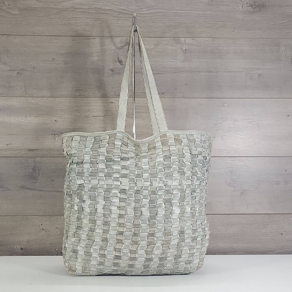 Free People Anthropologie Gray Woven Leather Tote Bag